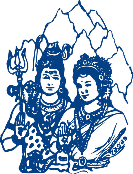 Lord Shiva and Parvati Hindu Wedding Card Design Element. Sketch or Drawing of Shiva Parvati Outline Editable Vector Illustration