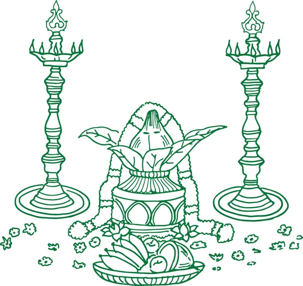 Zeichnung Oder Skizze Der Hindu Hochzeitskarte Design Element Outline Editable — Stockvektor