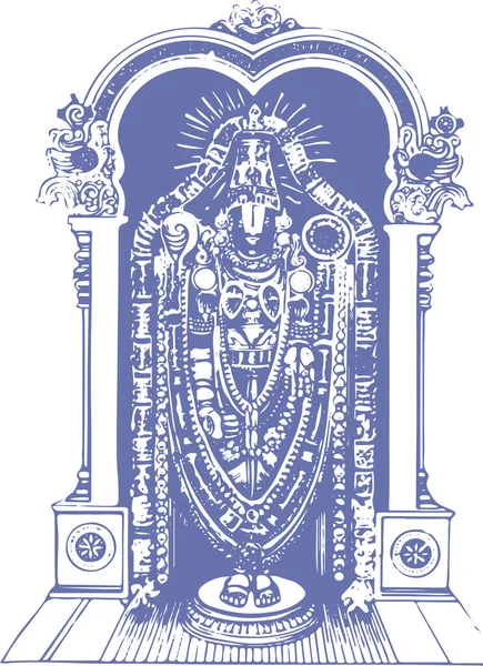Рисунок Эскиз Тирумалы Тирупати Бог Венкатешвара Шриниваса Очертания Редактируемые Векторные — стоковый вектор