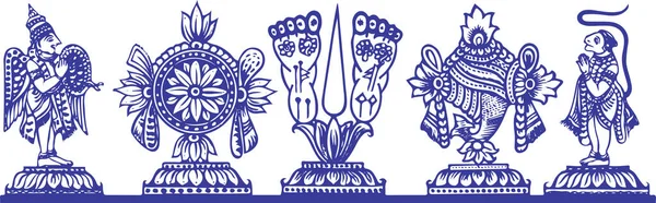 Lord Venkateshwara 'nın ya da Balaji İşareti ve Sembollerinin Çizimi ya da Çizimi Düzenlenebilir Vektör Resimleri