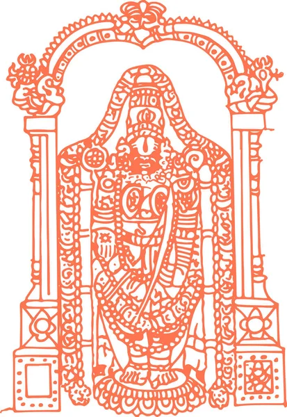 Desenho Esboço Tirumala Tirupati Deus Lord Venkateshwara Srinivasa Esboço Editável — Vetor de Stock