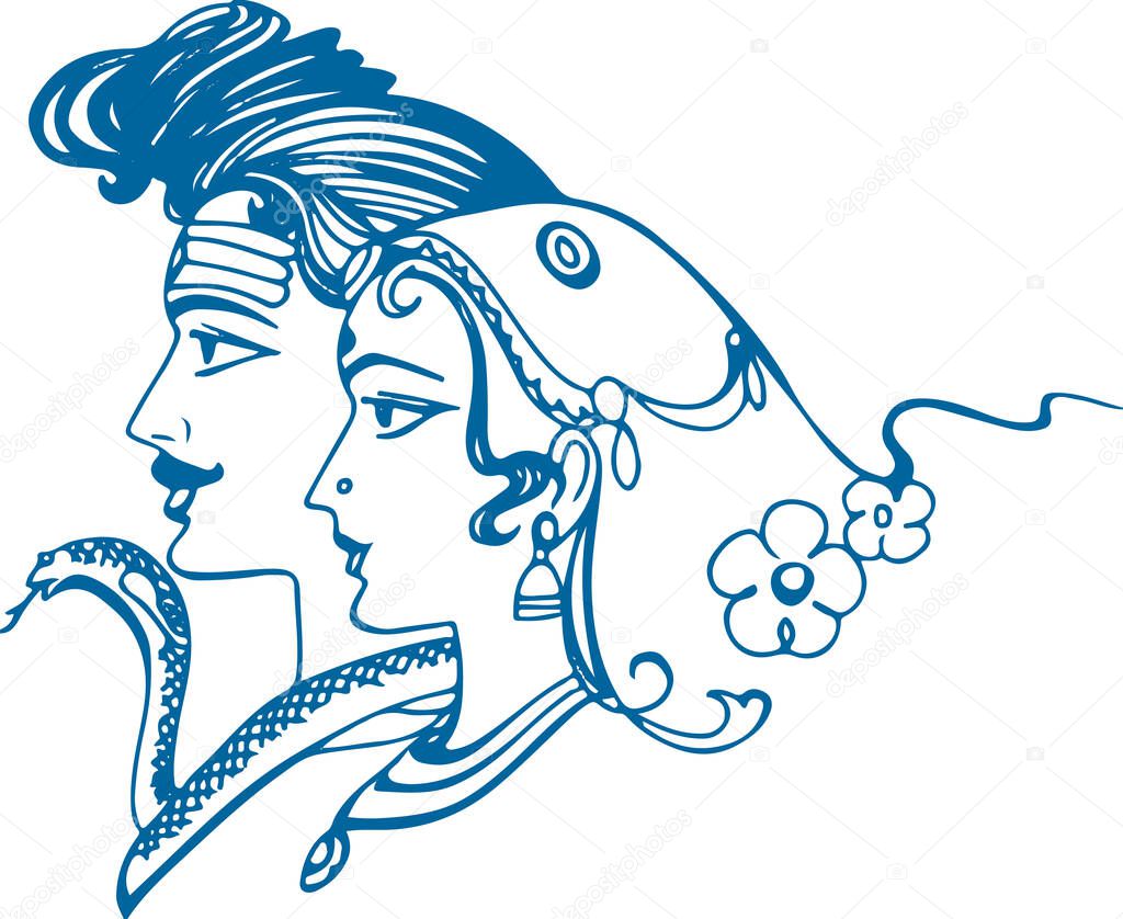 Lord Shiva and Parvati Hindu Wedding Card Design Element. Sketch or Drawing of Shiva Parvati Outline Editable Vector Illustration