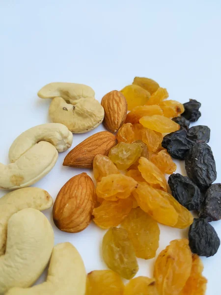 Dry Fruits Nuts Pile Isolated White Background — Stock Photo, Image