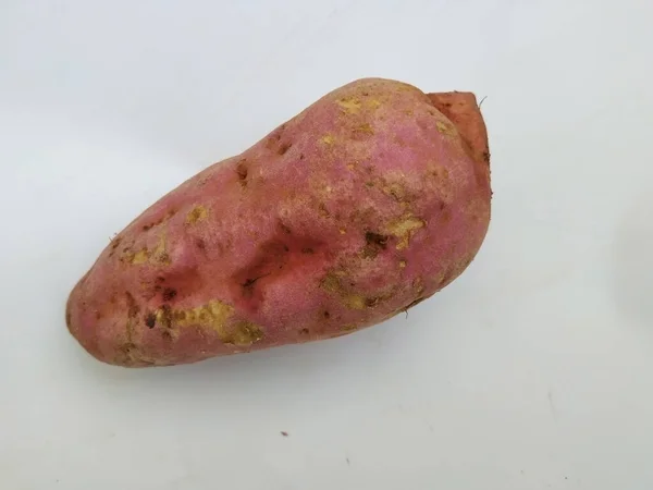 Zbliżenie Single Sweet Potato Izolowane Białym Tle — Zdjęcie stockowe