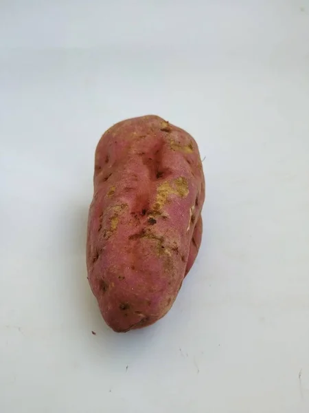 Κλείσιμο Του Single Sweet Potato Απομονωμένο Λευκό Φόντο — Φωτογραφία Αρχείου