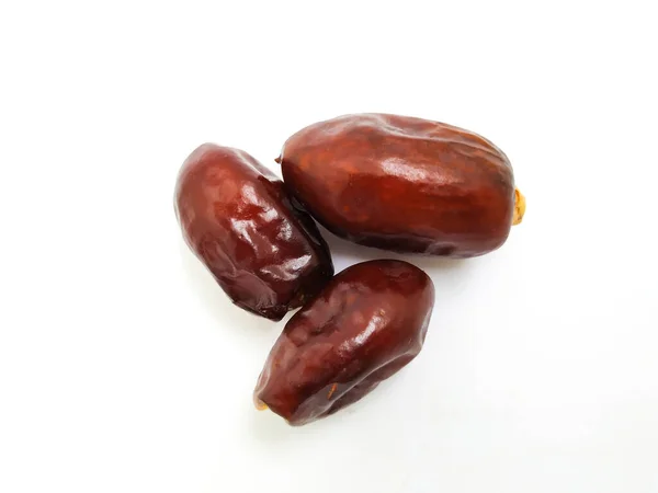 Nahaufnahme Von Raw Dry Dates Brown Color Fruit Isoliert Auf — Stockfoto