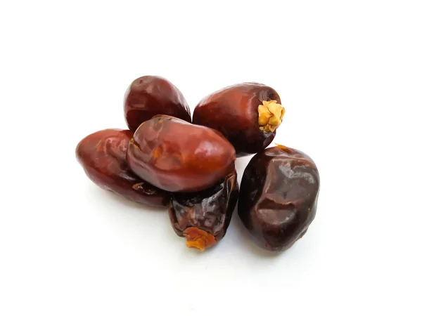 Closeup Raw Dry Dates Brown Color Fruit Isolated White Background — Stock Photo, Image