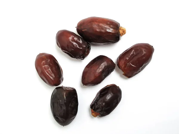 Closeup Raw Dry Dates Brown Color Fruit Isolated White Background — Stock Photo, Image