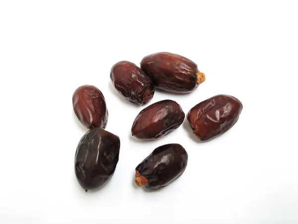 Nahaufnahme Von Raw Dry Dates Brown Color Fruit Isoliert Auf — Stockfoto