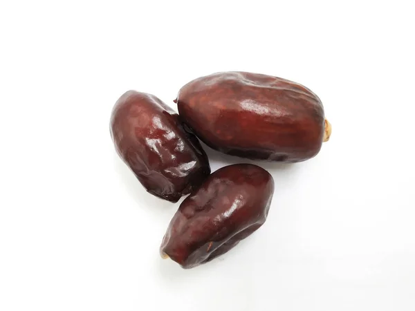 Nahaufnahme Von Raw Dry Dates Brown Color Fruit Isoliert Auf — Stockfoto