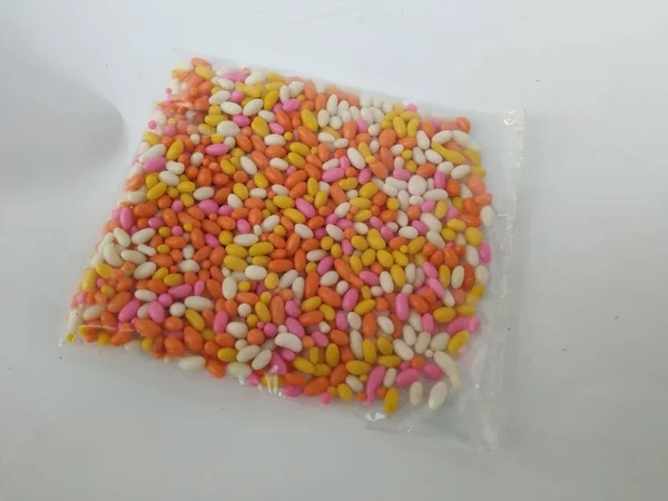 Closeup Embalagem Plástica Sementes Erva Doce Revestidas Açúcar Purificador Boca — Fotografia de Stock