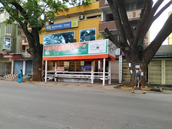 Bangalore Karnataka India July 2020 Closeup Empty Bus Stand Road — Stock Photo, Image