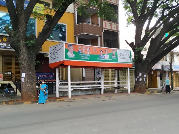 Bangalore Karnataka India July 2020 Closeup Empty Bus Stand Road — Stock Photo, Image
