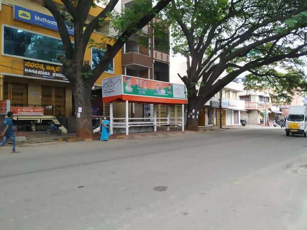 Bangalore Karnataka India July 2020 Closeup Empty Bus Stand Road — стокове фото