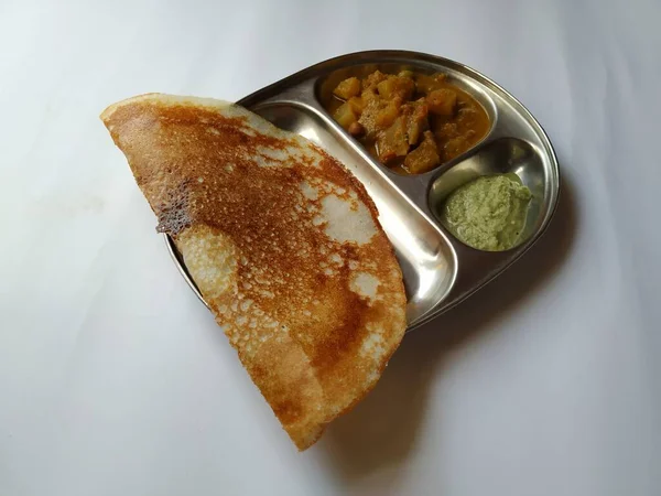 Gros Plan Petit Déjeuner Indien Savoureux Masala Dosa Avec Noix — Photo