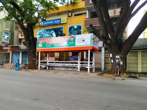 Bangalore Karnataka Índia Julho 2020 Close Ônibus Vazio Stand Road — Fotografia de Stock