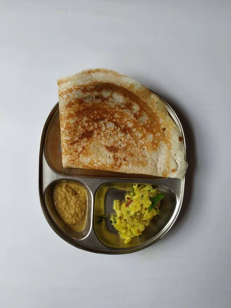 Gros Plan Petit Déjeuner Indien Savoureux Masala Dosa Avec Noix — Photo