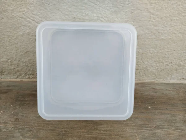 Κλείσιμο Του Γκρίζου Χρώματος Πλατεία Σχήμα Πλαστικό Κουτί Γεύματος — Φωτογραφία Αρχείου