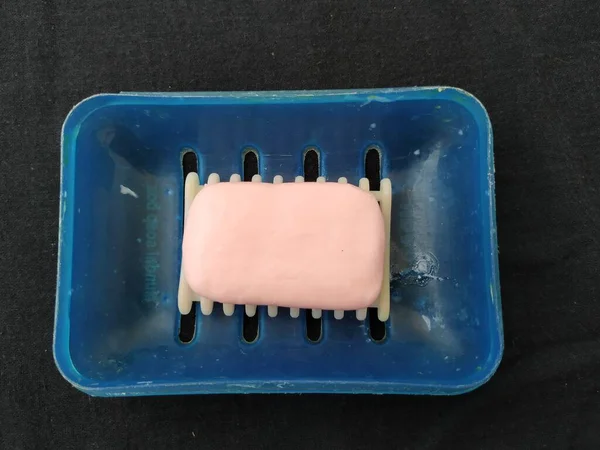 Κλείσιμο Του Pink Color Used Soap Plastic Soap Holder Και — Φωτογραφία Αρχείου