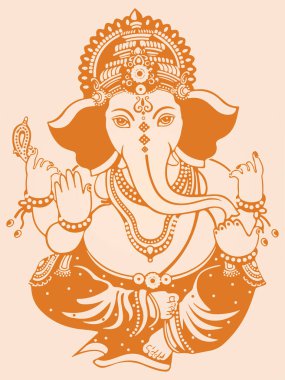 Lord Ganesha ya da Ganapati 'nin çizimi ya da çizimi Düzenlenebilir Vektör İllüstrasyonu