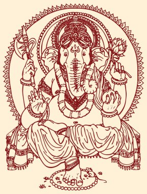 Hindu tanrısının çizimi veya çizimi, Lord Ganesha vektör düzenlenebilir çizim çizimi