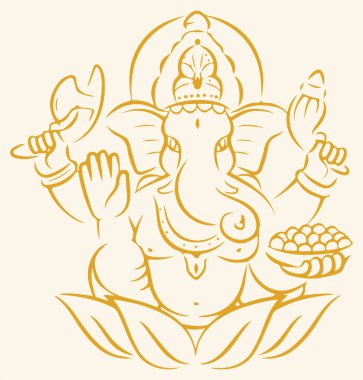 Lord Ganesha 'nın Çizimi veya Çizimi Oturma Ana Hattı Düzenlenebilir Vektör İllüstrasyonu