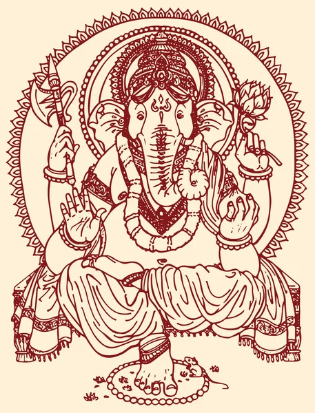 Tekening Tekening Van Hindoe God Lord Ganesha Vector Bewerkbare Schets — Stockvector