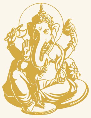 Lord Ganesha ve Fare Ana Hattı Düzenlenebilir Vektör İllüstrasyonunun Çizimi veya Çizimi
