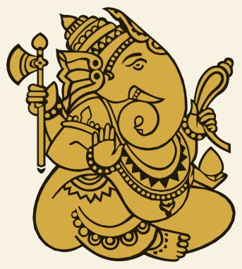 Lord Ganesha ve Fare Ana Hattı Düzenlenebilir Vektör İllüstrasyonunun Çizimi veya Çizimi