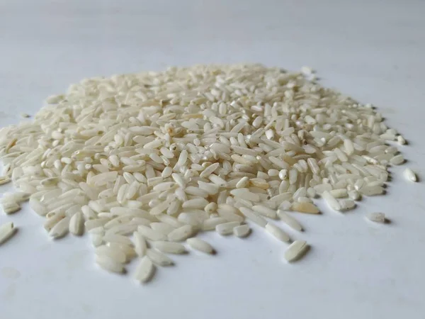 Primer Plano Del Montón Arroz Blanco Cocina Aislada Sobre Fondo —  Fotos de Stock