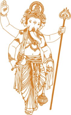 Lord Ganesha 'nın çizimi ya da çizimi. Dik dur ve düzenlenebilir vektör çizimini tut.