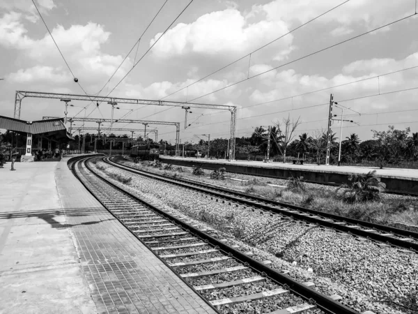 Dans Une Gare Pandavapura Trains Déplaçant Une Gare Une Autre — Photo