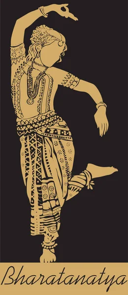 Tekening Tekening Van Lady Doen Bharatanatyam Silhouet Grafische Vector Bewerkbare — Stockvector