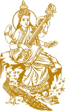Hindu Eğitim Tanrıçası Saraswati 'nin ya da Lord Brahma' nın karısı Sharada 'nın çizimi ya da çizimi
