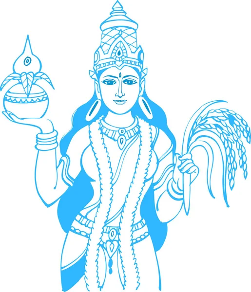 Dessin Croquis Déesse Bharath Matha Dieu Nation Indienne Illustration Vectorielle — Image vectorielle