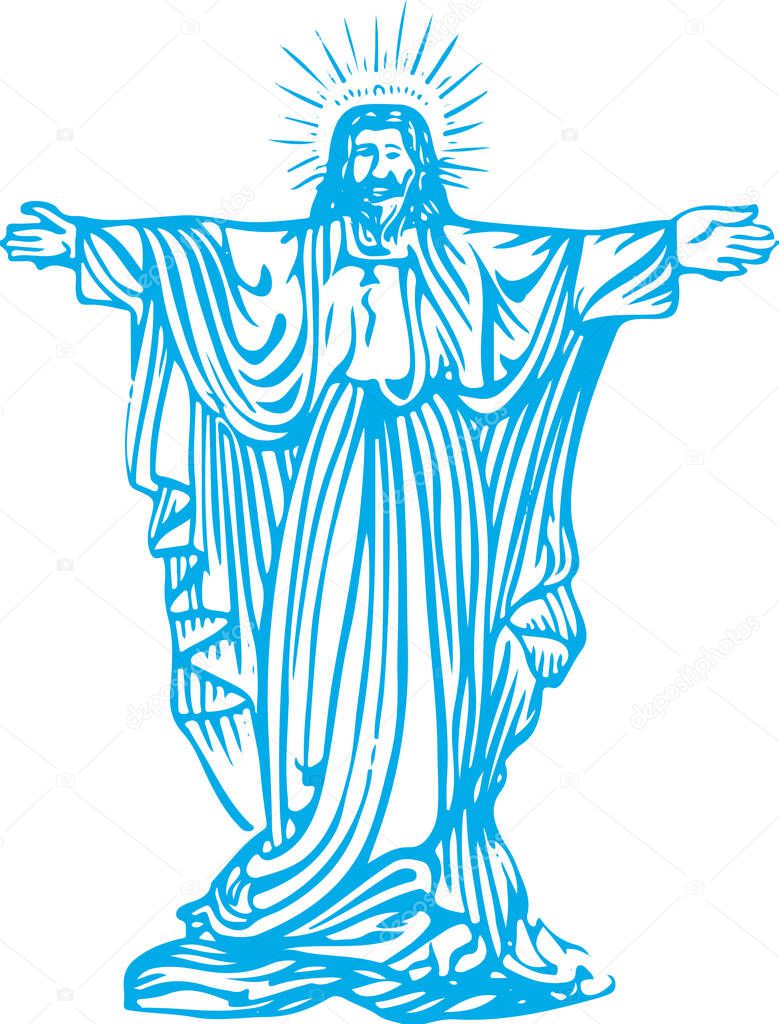 Drawing or Sketch of Jesus Christ God or Christian Sign and Symbol Outline Editable Vector Illustration