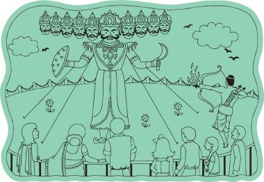 Dasara Fesitival Düzenlenebilir Vektör Çizimi sırasında Çizim veya Çizim 10 Başlıklı Ravana Heykeli