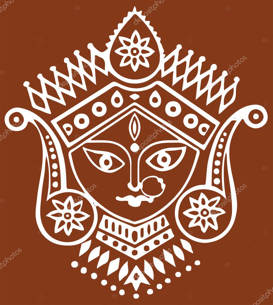 Drawing or Sketch Goddess Durga Maa Outline Editable Vector Illustration