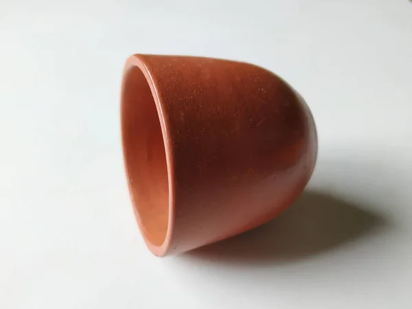Närbild Röd Färg Sand Coffee Cup Hand Görs Isolerad Vit — Stockfoto