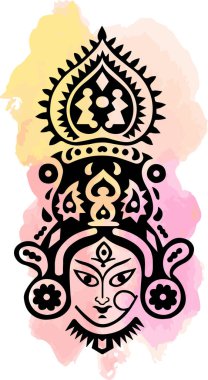 Tanrıça Durga Maa 'nın çizimi veya çizimi veya Durga Kapanış Yüzü Tasarım Elemanı Bir Dasara Festivali Kutlaması için Düzenlenebilir Vektör İlülasyonu