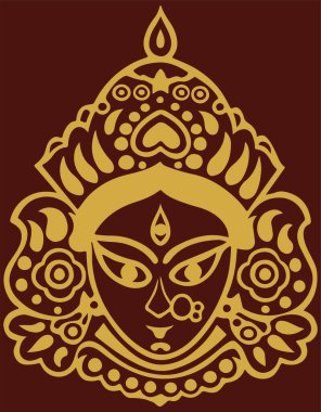 Tanrıça Durga Maa 'nın çizimi veya çizimi veya Durga Kapanış Yüzü Tasarım Elemanı Bir Dasara Festivali Kutlaması için Düzenlenebilir Vektör İlülasyonu