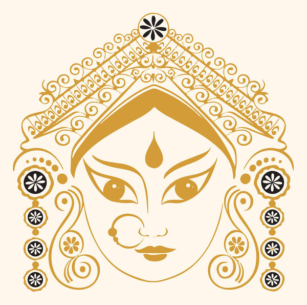 Drawing or Sketch of Goddess Durga Maa or Durga Closeup Face Design Element in Outline Editable Vector Illustration for a Dasara Festival Celebration
