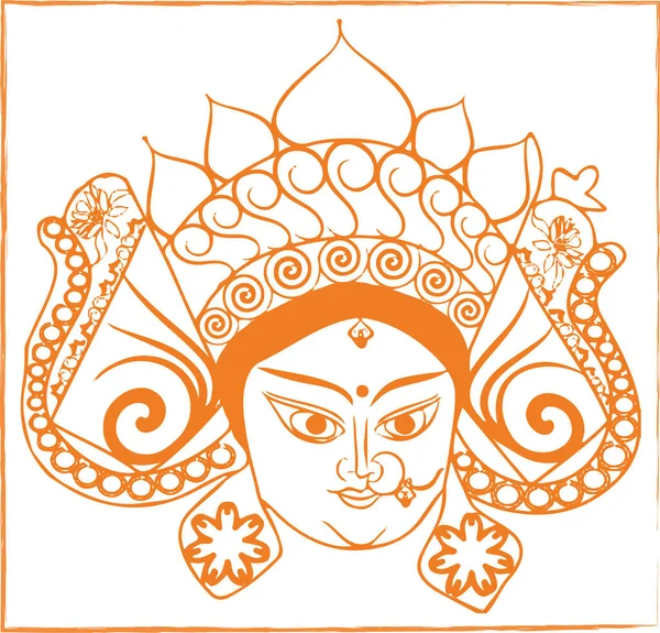 Drawing Sketch Goddess Durga Maa Durga Closeup Face Design Element — стоковий вектор