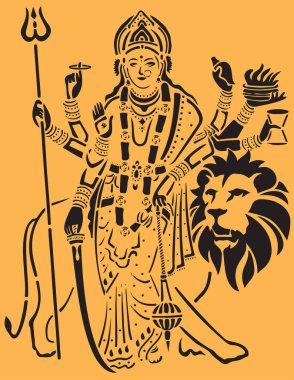 Tanrıça Durgi 'nin ya da Durga Maa' nın çizimi ya da çizimi Kaplan ve Aslan Öldüren Mahishasura 'nın üzerinde oturuyor.