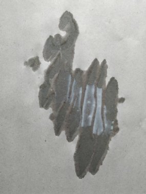 Sütün yakın plan görüntüsü yassılaştırılmış kağıdın üzerine düşer, ıslanır ve özümser soyut şekil oluşturur