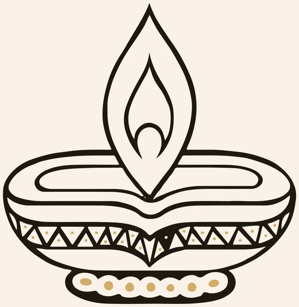Disegno Schizzo Felice Diwali Elegante Diya Indiano Festival Lampada Outline — Vettoriale Stock
