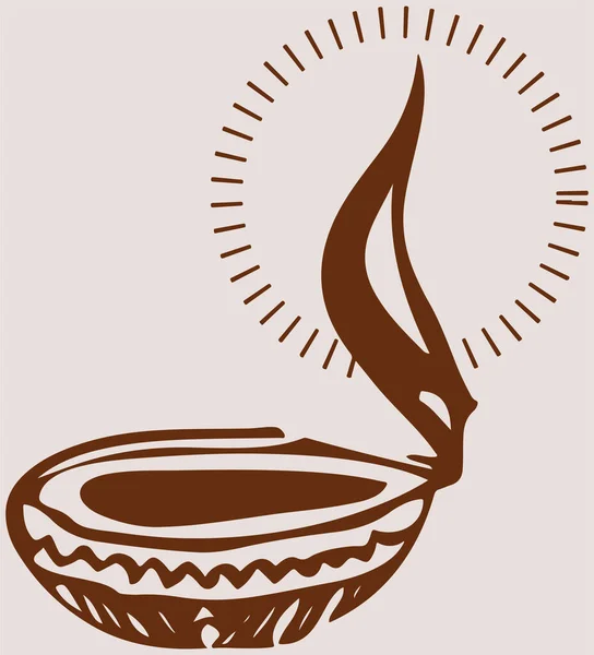 Drawing Sketch Happy Diwali Stylish Diya Indian Festival Lamp Outline — Stock Vector