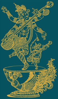 Lord Vinayaka 'nın ya da Ganesha' nın Çizimi ya da Çizimi Yaratıcı Taslak Düzenlenebilir Vektör İllüstrasyonu