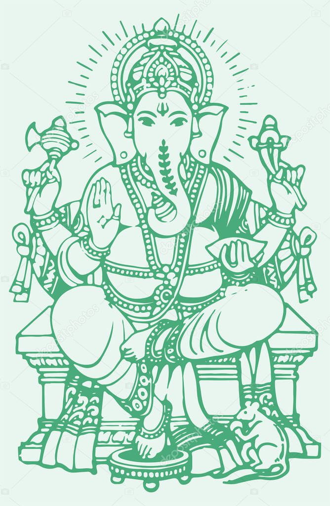 Drawing or Sketch of Lord Vinayaka or Ganesha Creative Outline Editable Vector Illustration