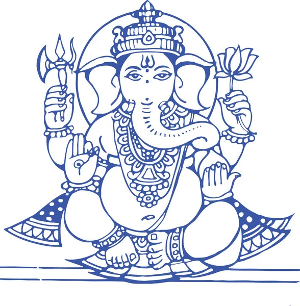 Desenho Esboço Deus Hindu Lord Ganapati Shiva Parvati Son Gajanana — Vetor de Stock